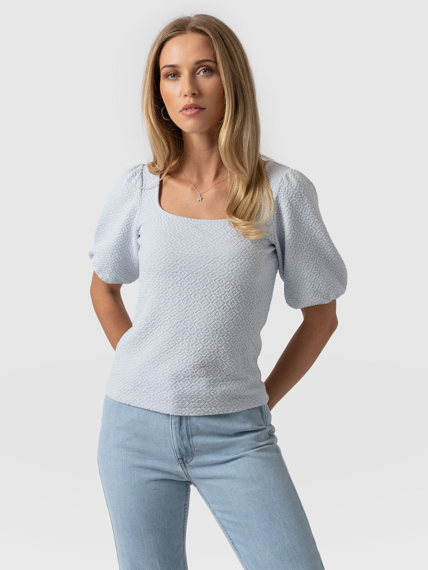 Olivia Puff Sleeve Tee - Pale Blue